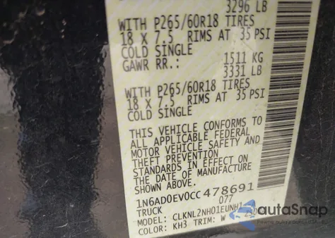 2012 Nissan Frontier Sv z USA, uszkodzony, nr VIN 1N6AD0EV0CC478691